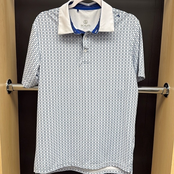 Scales Other - Scales Polo Shirt Mens Small Blue White Geometrict Short Sleeve Performance Golf